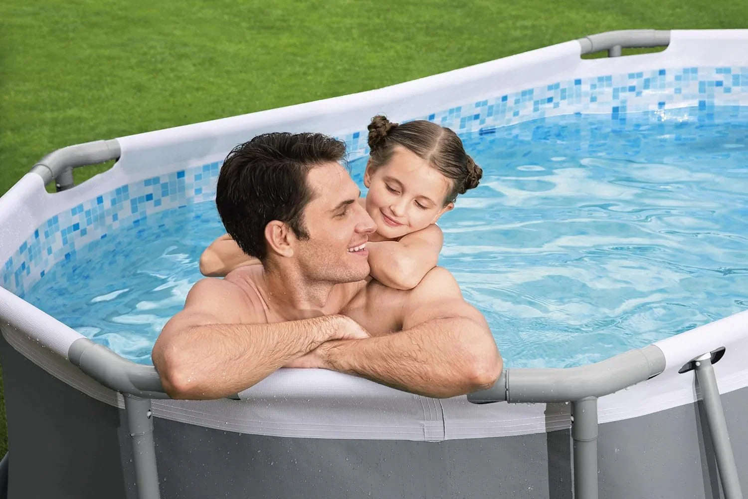 Piscine hors sol ovale Power Steel 4,3 m x 2,4 m x 100 cm | Comprend une pompe de filtration de 2070 litres, une échelle et un distributeur ChemConnect.
