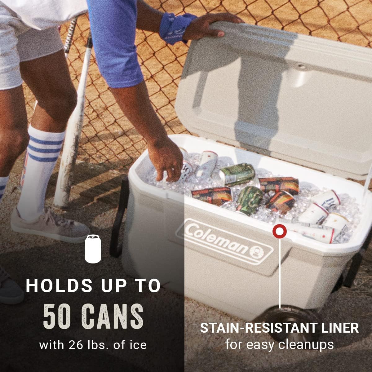Glacière portable isotherme à roulettes Coleman, glacière rigide d'extérieur étanche, conserve la glace jusqu'à 5 jours, 100 litres
