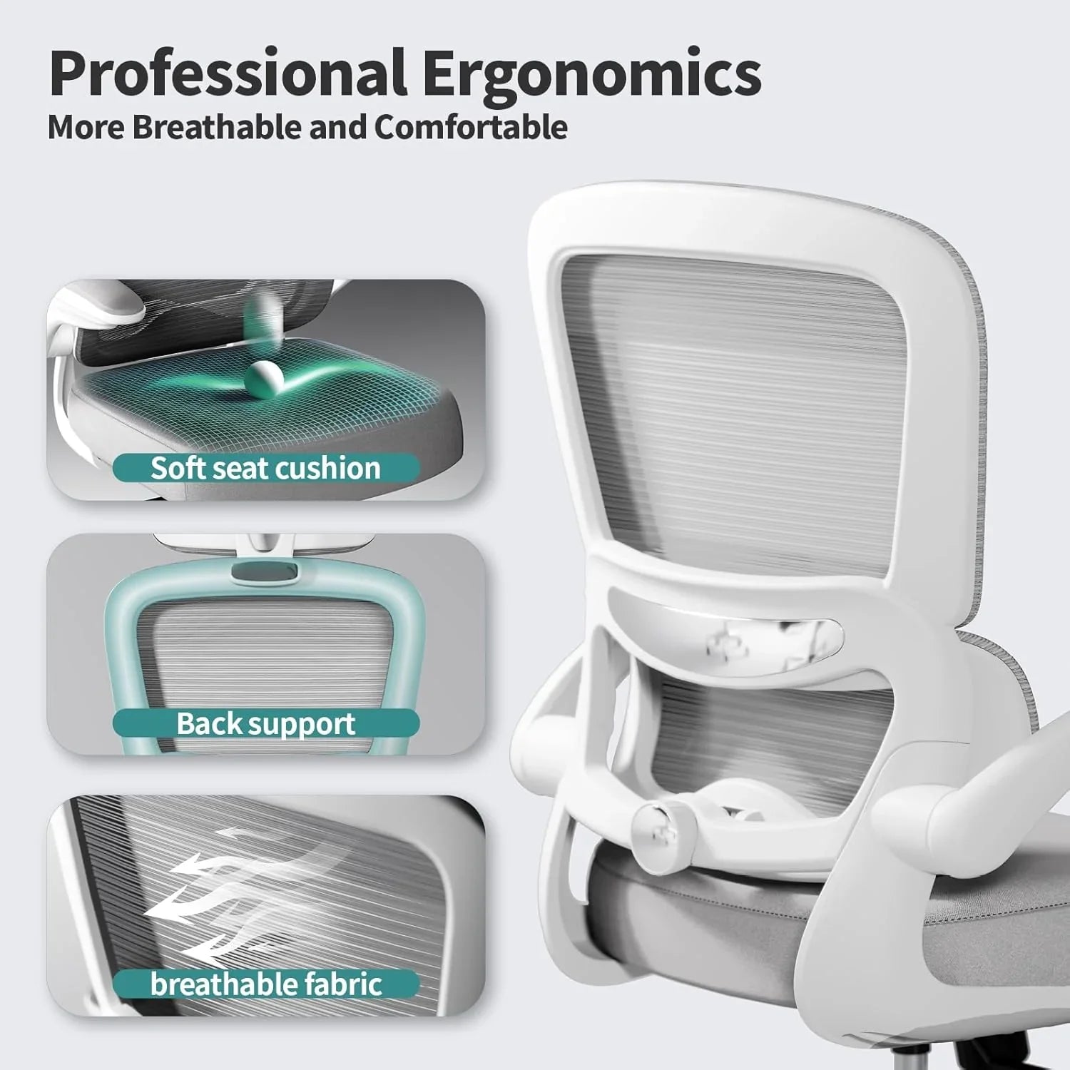 Chaise de bureau ergonomique TRALT, capacité de 150 kg, en maille, avec roulettes