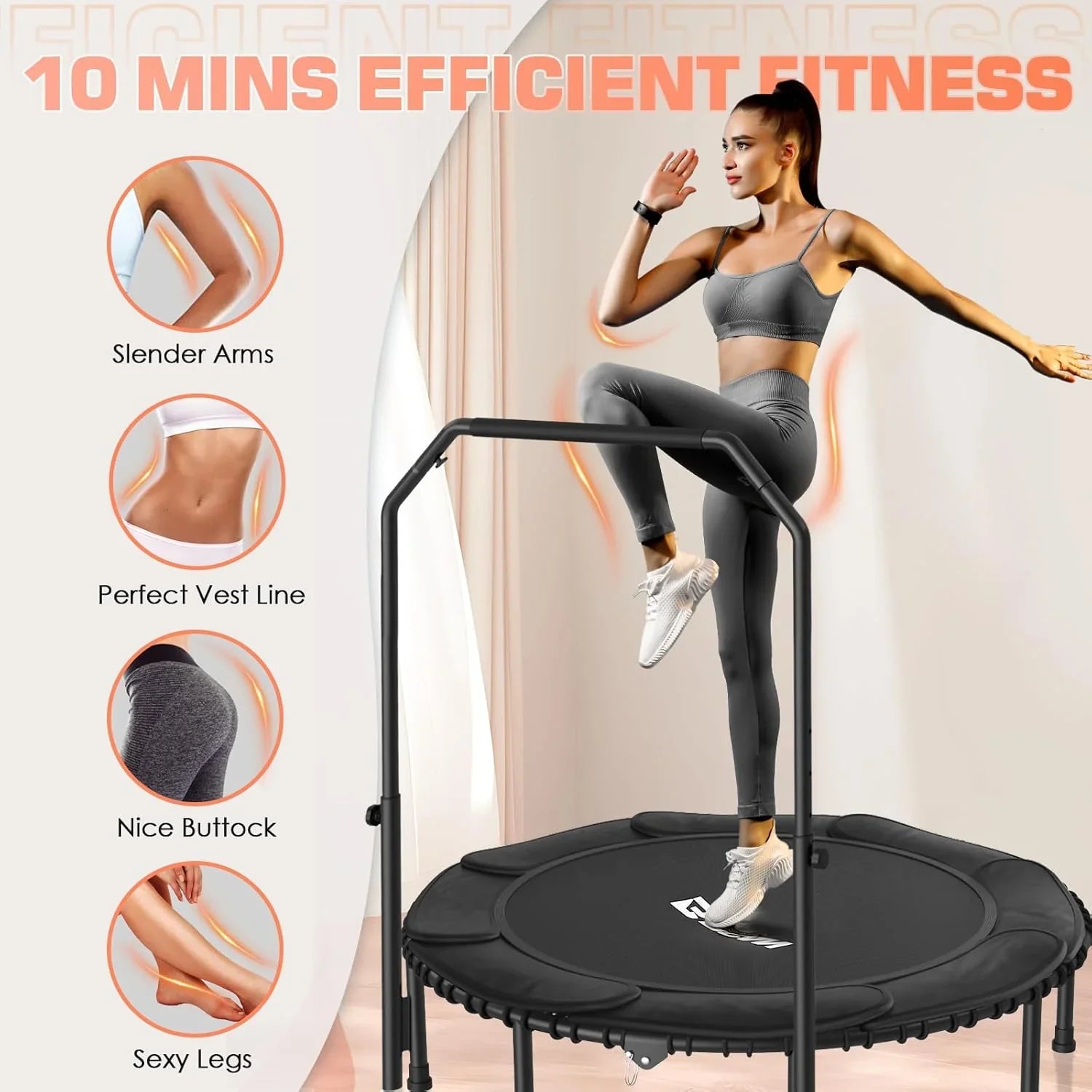 Mini-trampoline pliable BCAN 450/550 lb, trampoline de fitness 40"/48" stable et silencieux