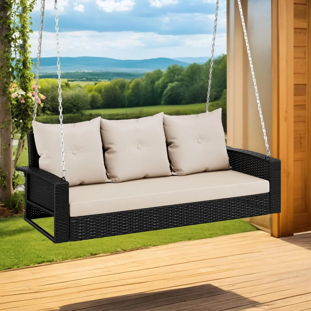 YITAHOME Balancelle suspendue pour porche, 3 places, banc d'extérieur en osier
