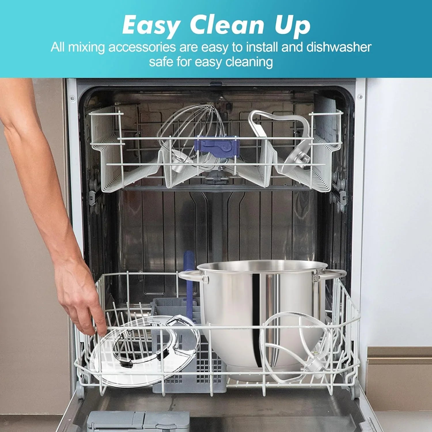 Batteur sur socle Aucma, 6,5 pintes, 660 W, 6 vitesses, tête inclinable, batteur électrique de cuisine avec crochet pétrisseur