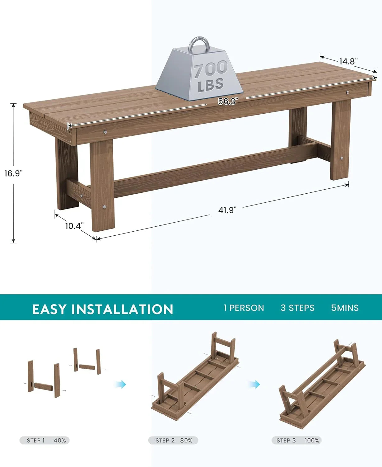 Ensemble de salle à manger d'extérieur en PEHD, 7 pièces, avec table découpée pour parasol et 6 chaises
