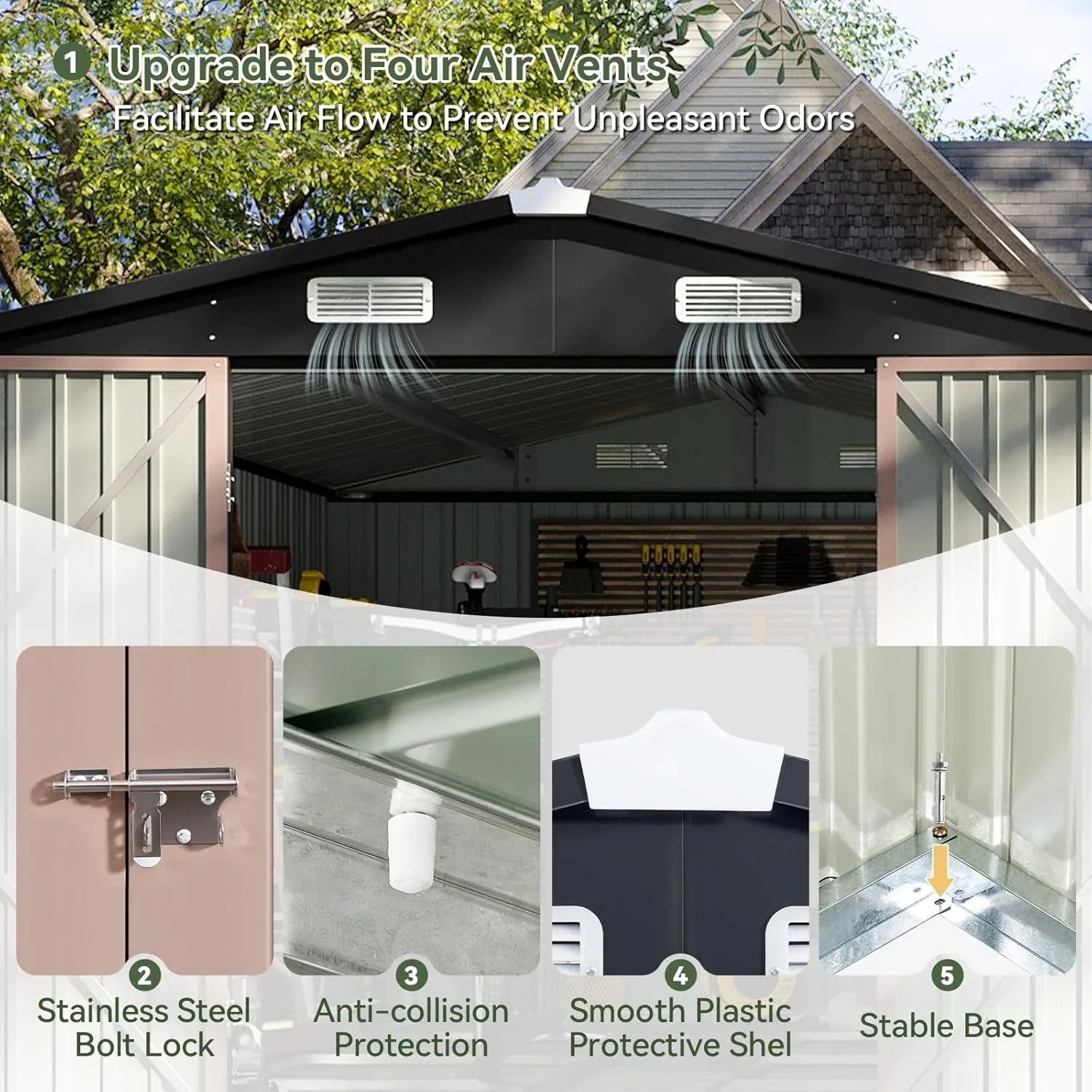 Abri de jardin extérieur Aoxun 6,2 x 4 pieds, abri de jardin en métal avec porte verrouillable et toit en pente, abri à outils, abri à vélos