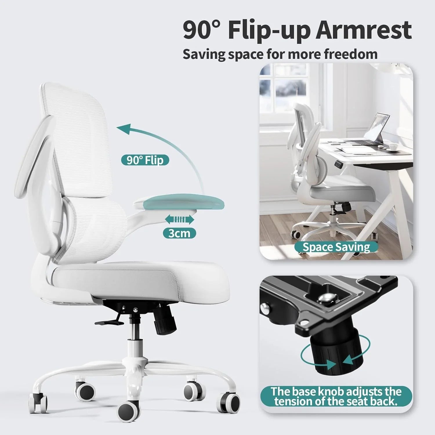 Chaise de bureau ergonomique TRALT, capacité de 150 kg, en maille, avec roulettes