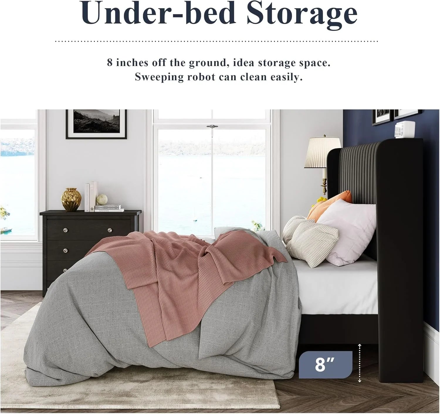 Cadre de lit Allewie en velours pleine grandeur/tête de lit capitonnée à oreilles verticales/lit plateforme rembourré/lattes en bois robustes