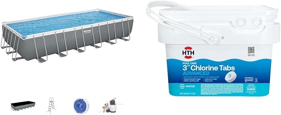 Piscine hors sol ovale Power Steel 4,3 m x 2,4 m x 100 cm | Comprend une pompe de filtration de 2070 litres, une échelle et un distributeur ChemConnect.
