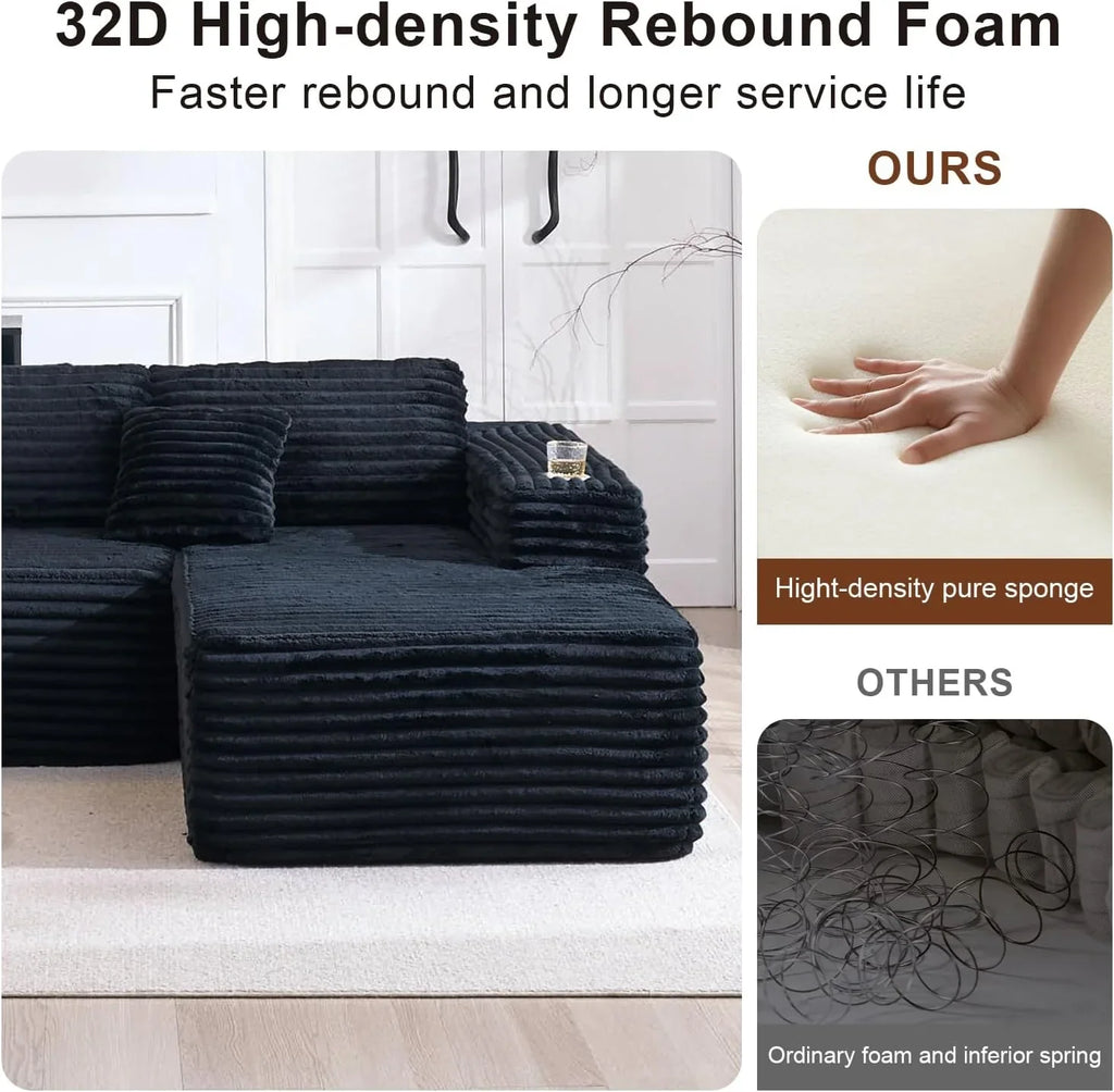 Cloud section sofa with L-shaped recliner, modern modular sofa, built-in cup holder