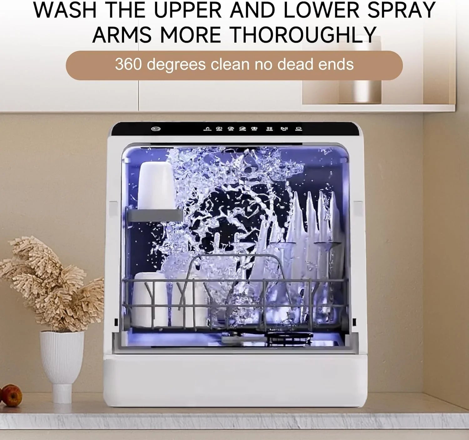 Mini lave-vaisselle de comptoir. Compact avec fonction séchage. Double bras gicleurs. Lave-vaisselle de comptoir portable.