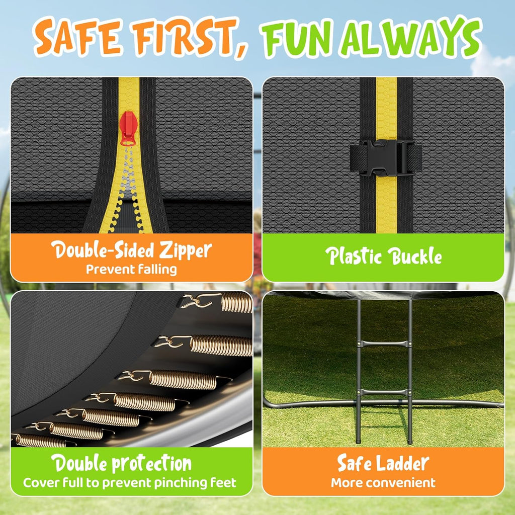 Trampoline récréatif Gigu de 10 pieds, 12 pieds et 14 pieds avec clôture et échelle, revêtement antirouille