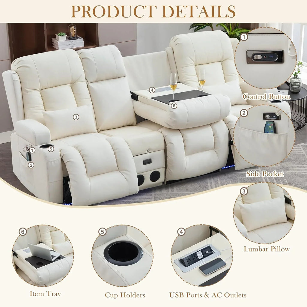 Canapé inclinable électrique TUNYI avec fonctions massage et chauffage, siège home cinéma avec console, canapé inclinable électrique pour camping-car