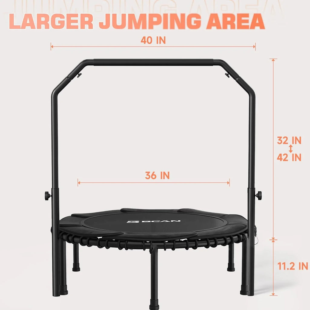Mini-trampoline pliable BCAN 450/550 lb, trampoline de fitness 40"/48" stable et silencieux