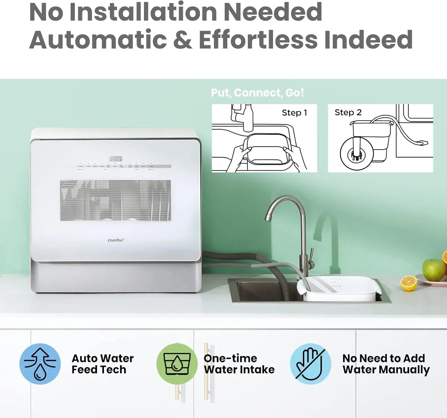 Lave-vaisselle portable de comptoir COMFEE avec réservoir d'eau intégré de 5 L