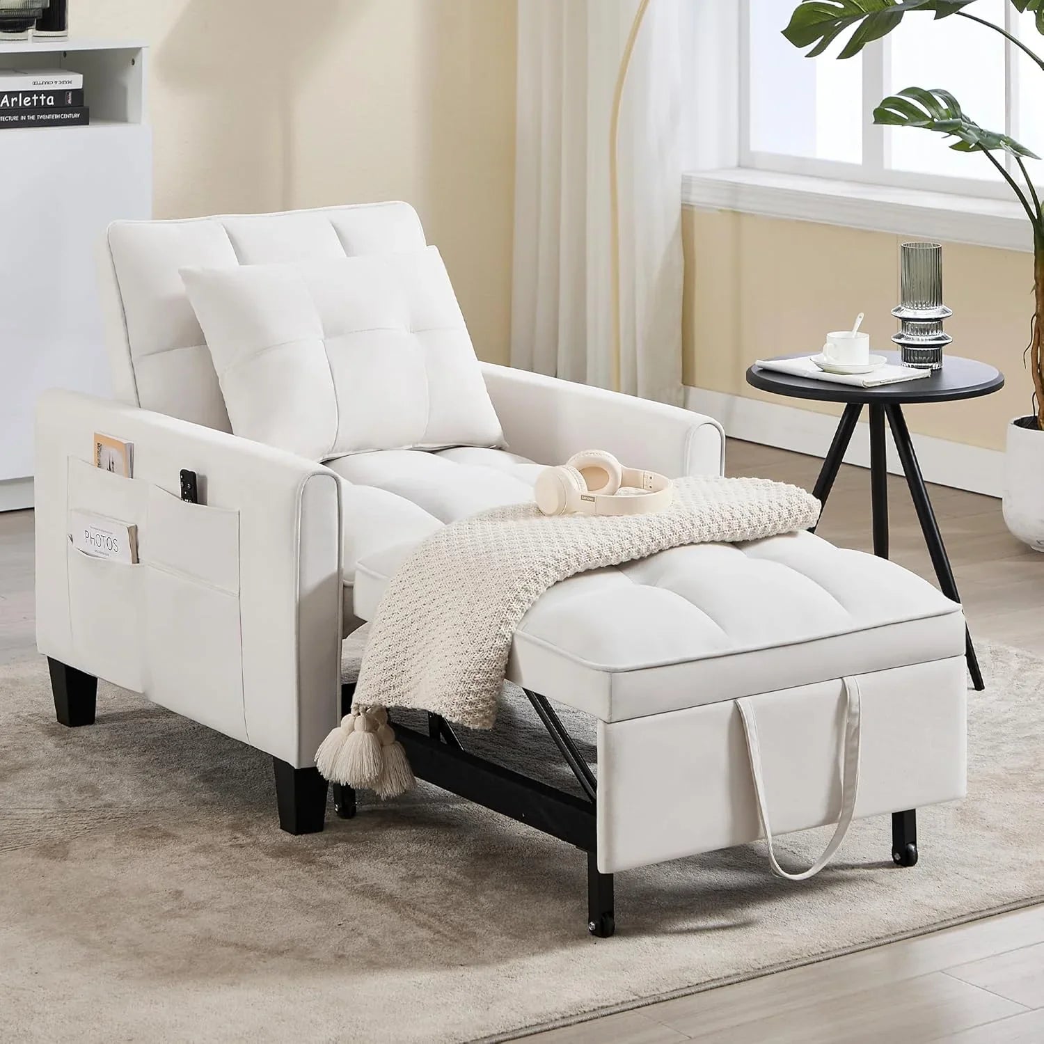 Fauteuil convertible 3 en 1, canapé-lit gigogne, canapé simple en velours avec dossier réglable