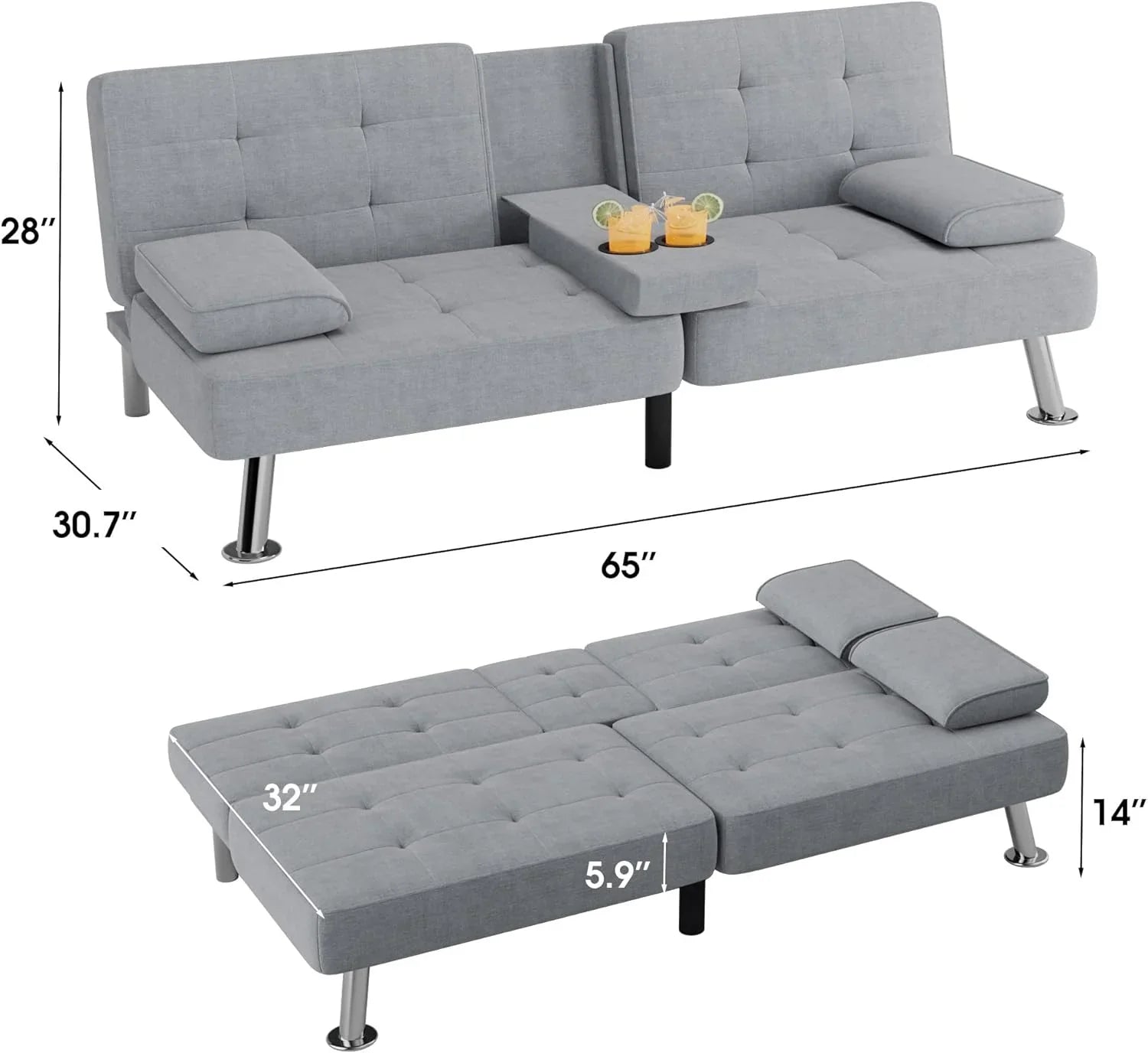 Canapé-lit futon Flamaker Ensemble futon pliant moderne Chaise longue convertible
