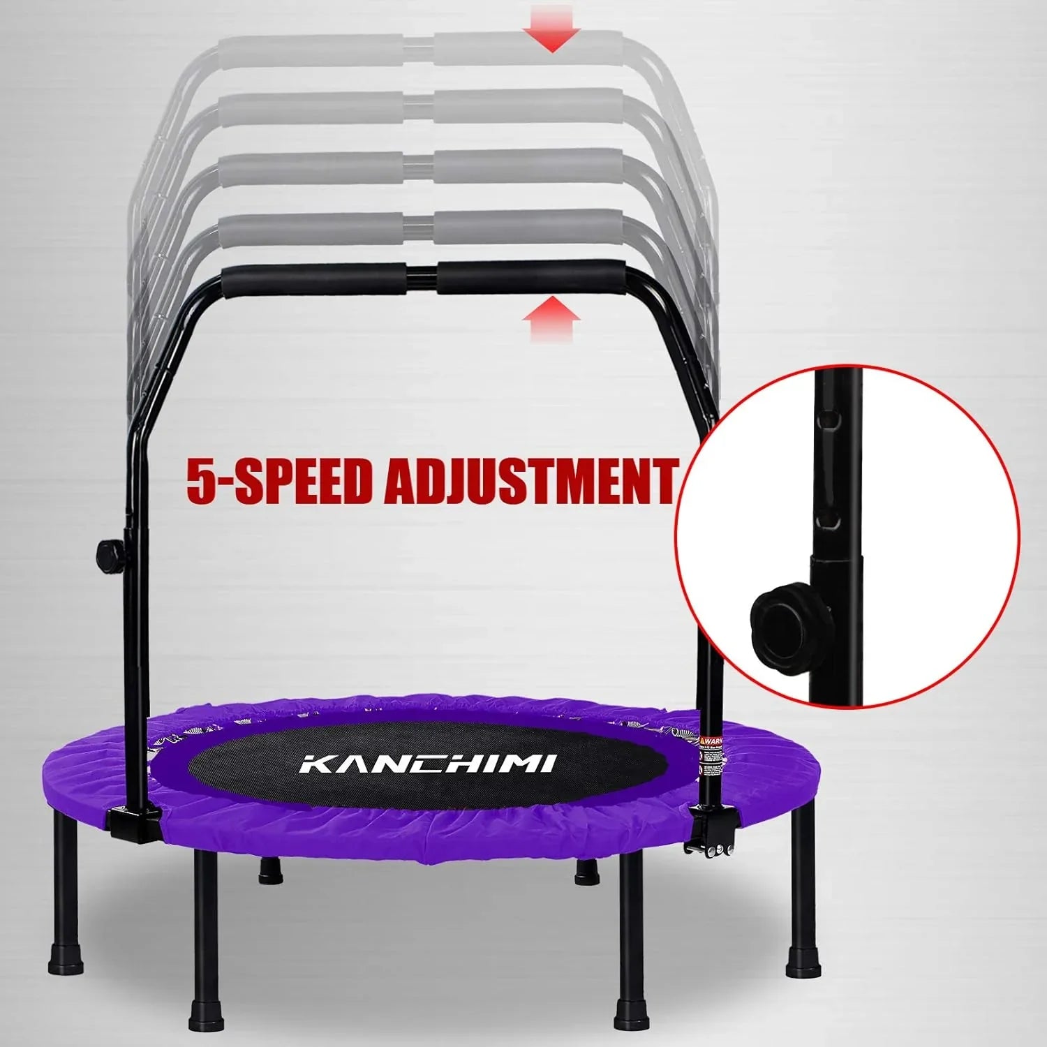Kanchimi Mini Trampoline d'entraînement pliable de 40" à 48" avec poignée, charge maximale de 330 lb