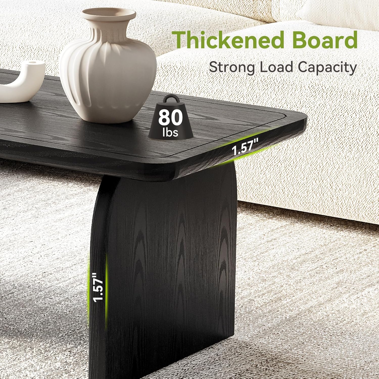 Table basse de ferme LITTLE TREE, table centrale d'angle ronde en bois de 47 pouces, table de salon rectangulaire, service à thé à cocktail bas moderne