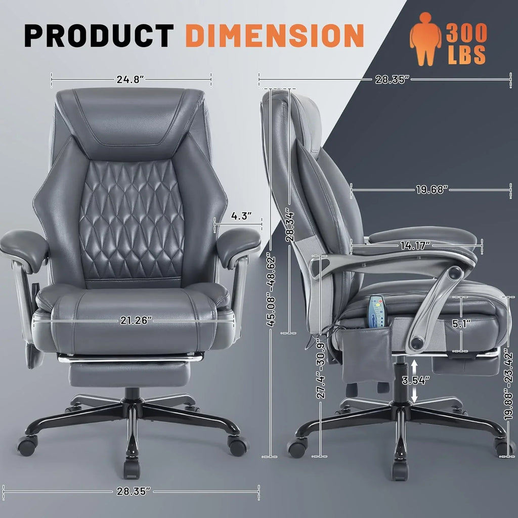 Fauteuil de bureau massant avec chauffage et repose-pieds Fauteuil de bureau ergonomique inclinable pour cadres