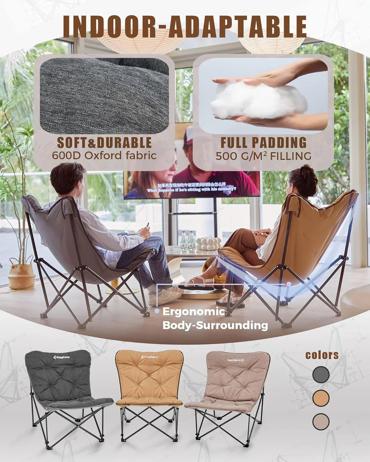 Chaise papillon, chaise de camping extra large, épaisse et confortable, chaise pliante portable, siège robuste de 400 lb