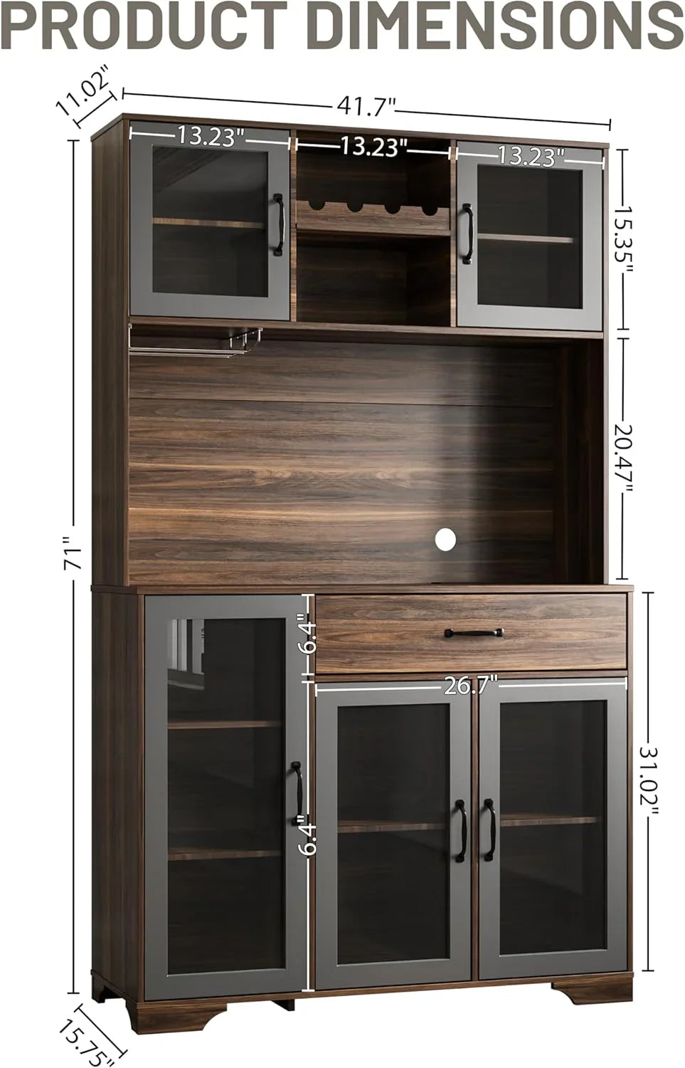 Armoire de garde-manger de 180 cm de haut avec portes vitrées