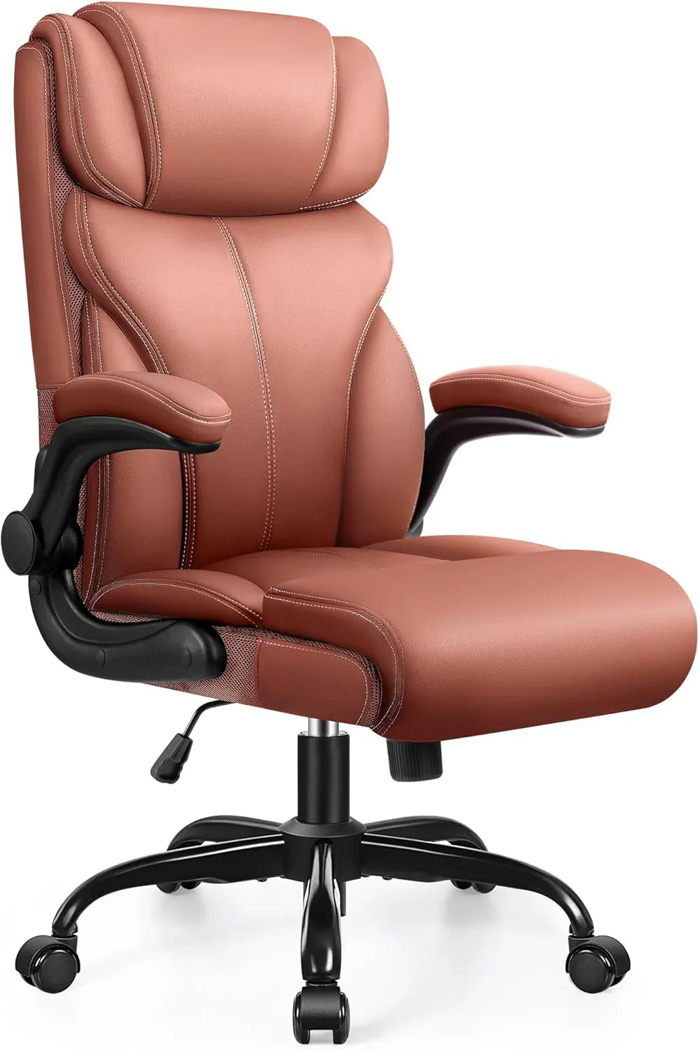 Chaise de bureau pivotante à pieds hauts, en cuir respirant, avec support lombaire