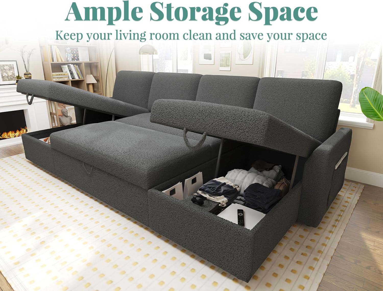 Canapé-lit VanAcc, canapé-lit avec méridienne de rangement - Canapé-lit 2 en 1 pour salon, canapé-lit confortable