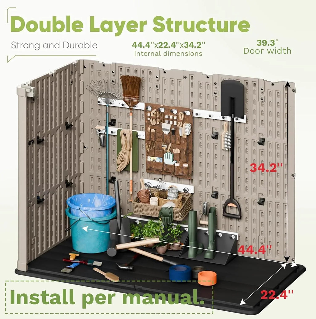 Armoire de rangement extérieure Devoko 26 pi³ avec portes verrouillables, abri de rangement horizontal, boîte de rangement étanche pour outils de patio