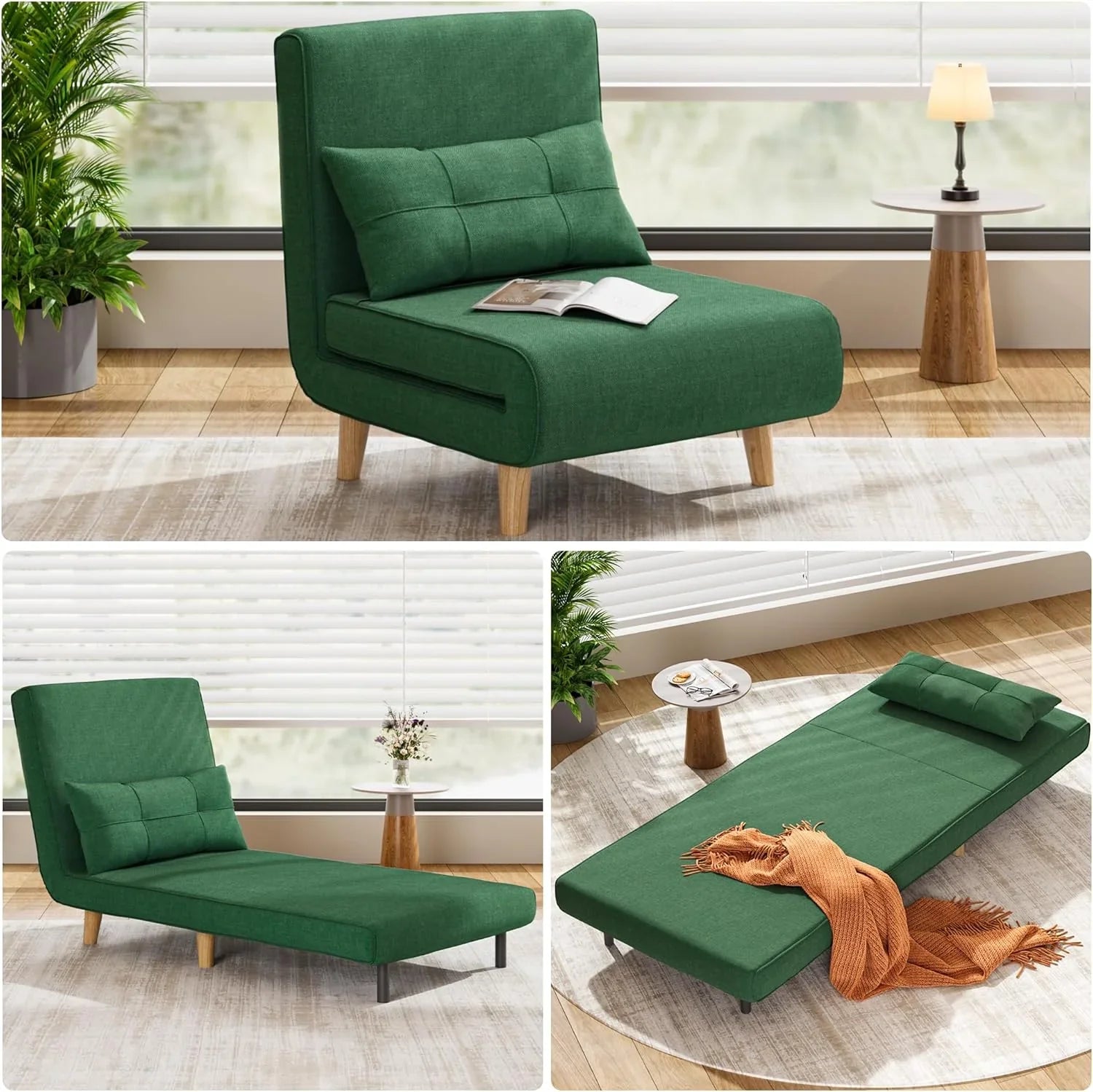 Fauteuil-lit 3 en 1, canapé-lit futon convertible avec dossier réglable