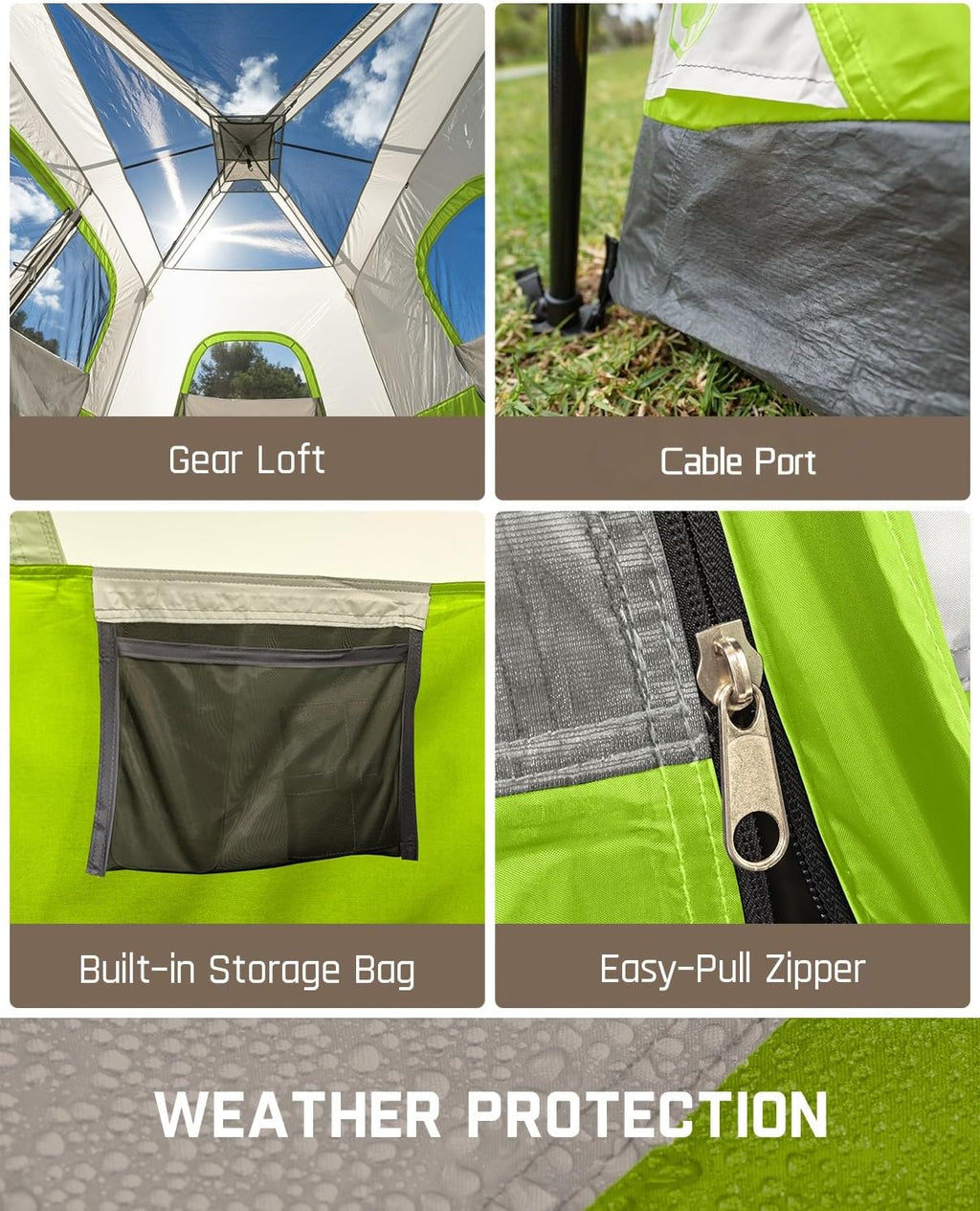 Tente de camping portable pour 4/6/8/10 personnes avec cabine instantanée et résistante à la pluie et au vent