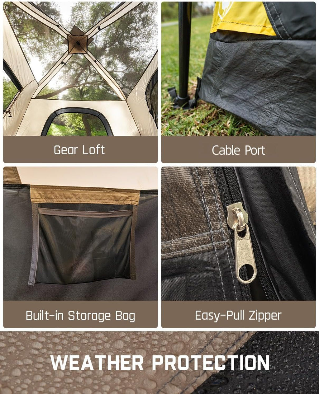 Tente de camping portable pour 4/6/8/10 personnes avec cabine instantanée et résistante à la pluie et au vent