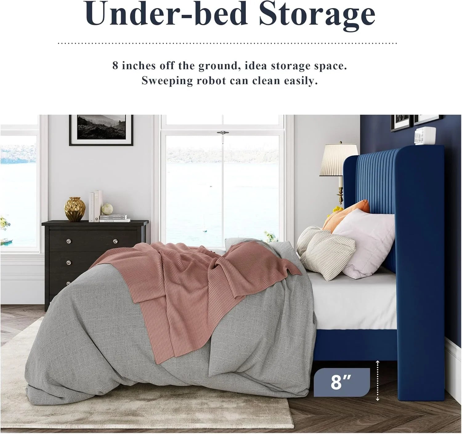 Cadre de lit Allewie en velours pleine grandeur/tête de lit capitonnée à oreilles verticales/lit plateforme rembourré/lattes en bois robustes