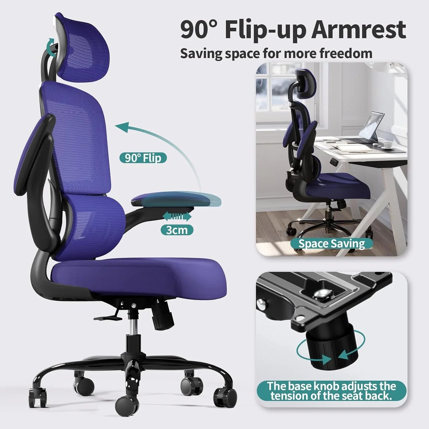 Chaise de bureau ergonomique TRALT, 150 kg, chaise de jeu à domicile avec roulettes