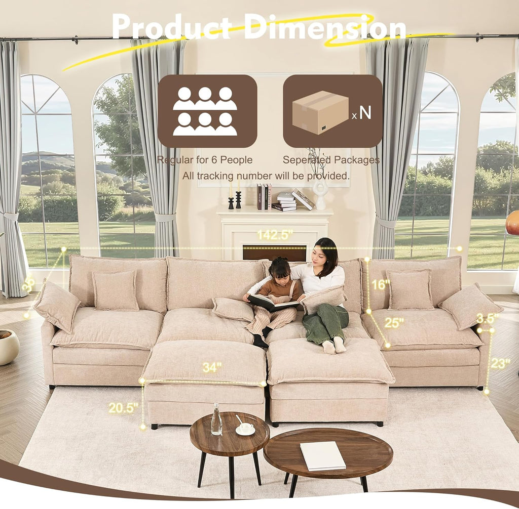 Canapé en U 108", canapé modulaire Canapé nuage confortable