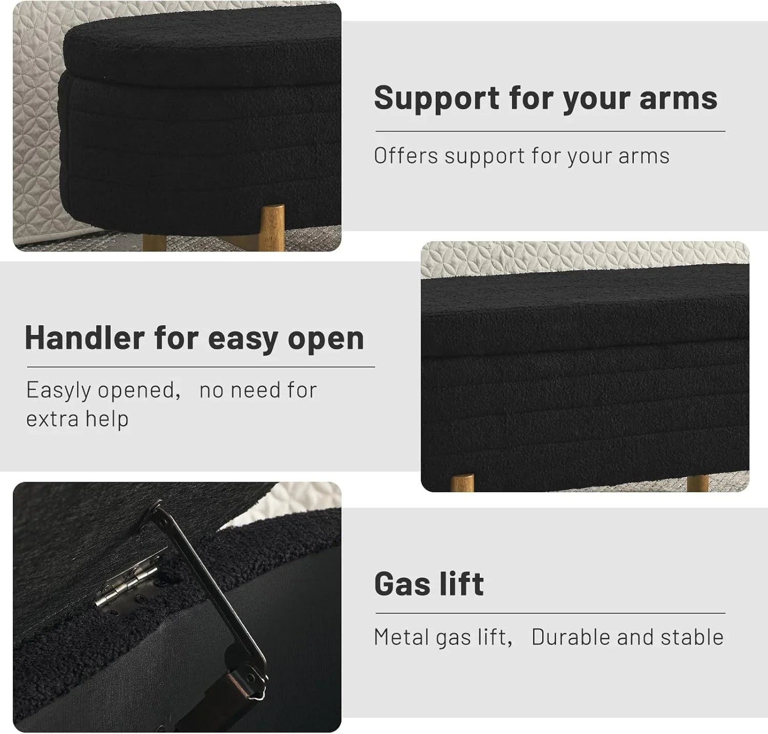 Tabouret de rangement moderne Furniliving, tabouret de bout de lit en bois massif Sherpa, tabouret rembourré tabouret d'intérieur