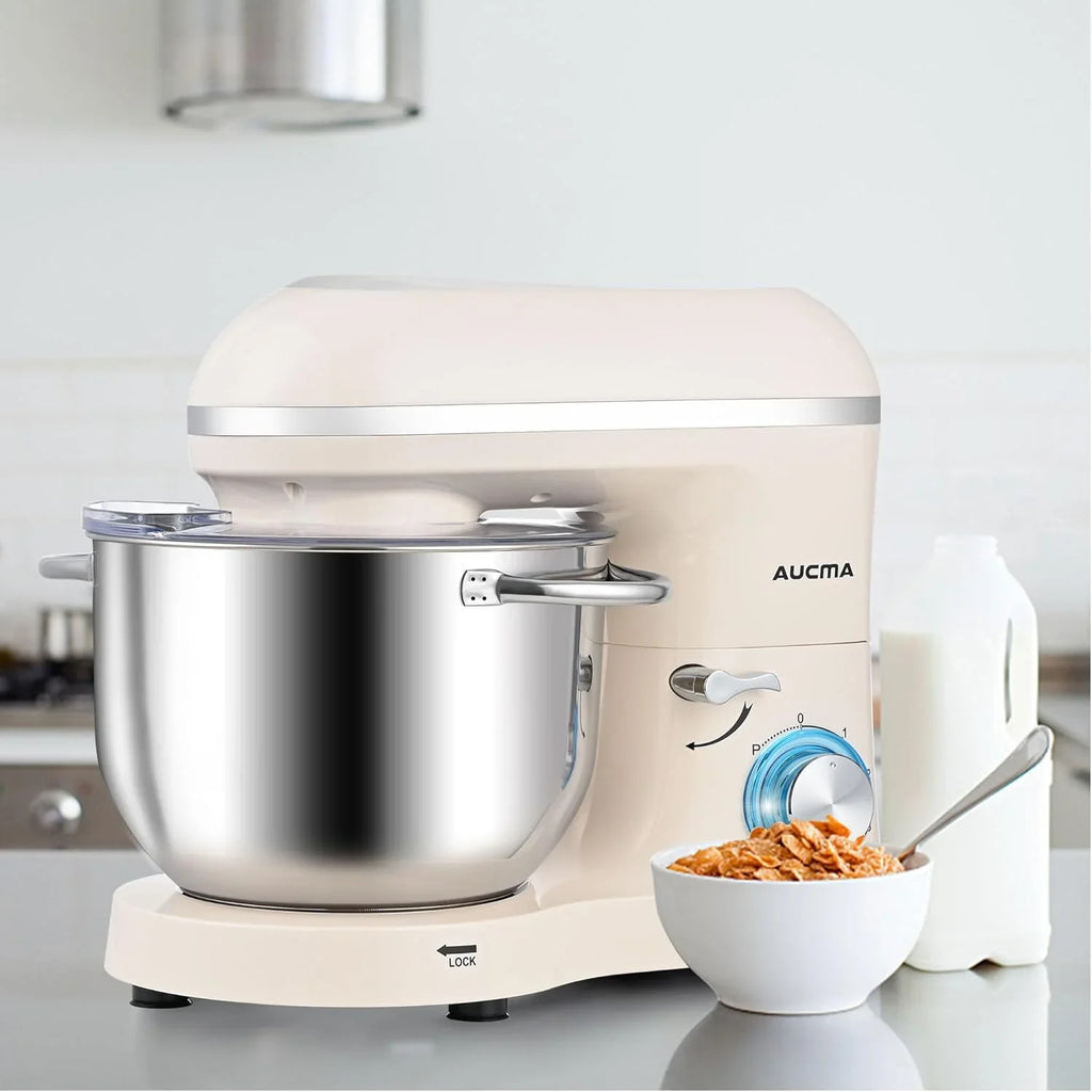 Batteur sur socle Aucma, 6,5 pintes, 660 W, 6 vitesses, tête inclinable, batteur électrique de cuisine avec crochet pétrisseur