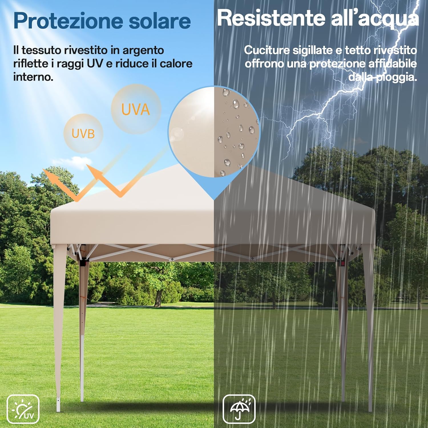 JUMMICO Waterdichte opvouwbare tuinpaviljoen, tuinpaviljoen voor buiten, in hoogte verstelbaar, Barnum UV50+, paviljoen voor kamperen, festivals, strand, tuinen 