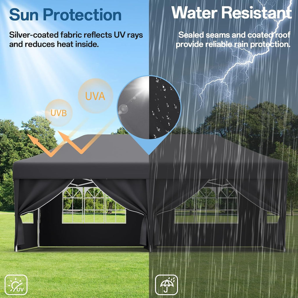 JUMMICO Waterdichte opvouwbare tuinpaviljoen, tuinpaviljoen voor buiten, in hoogte verstelbaar, Barnum UV50+, paviljoen voor kamperen, festivals, strand, tuinen 