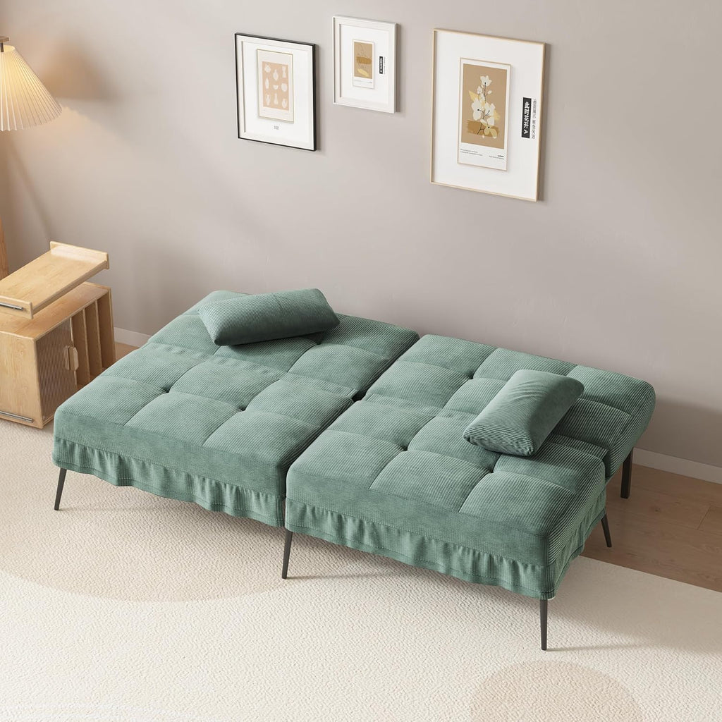 COMHOMA Slaapbank met slaapfunctie - Omvormbare futonhoes - Hoekbank - 3-zits gastenbank - met verstelbare stoffen rugleuning - Grijs 