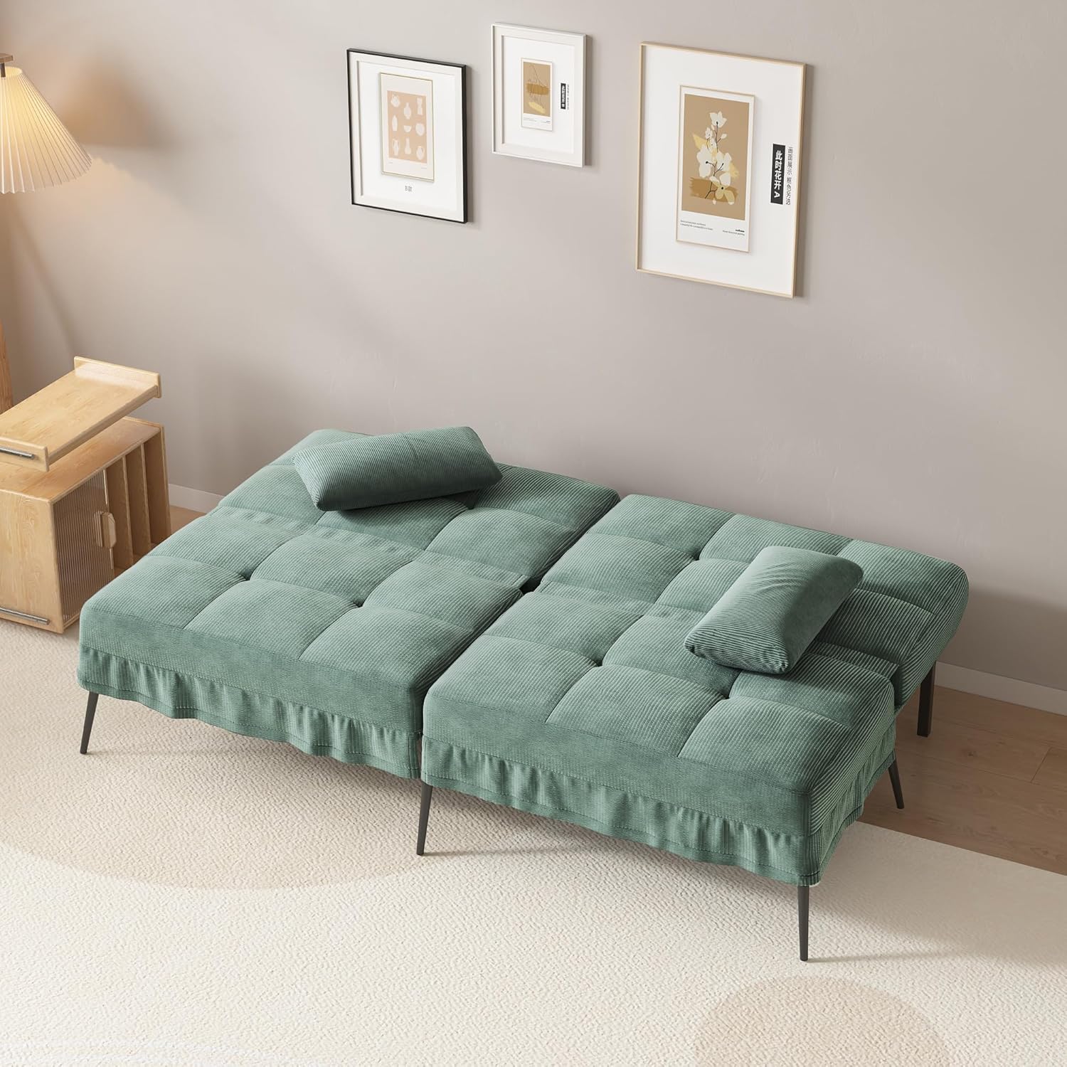 COMHOMA Slaapbank met slaapfunctie - Omvormbare futonhoes - Hoekbank - 3-zits gastenbank - met verstelbare stoffen rugleuning - Grijs 