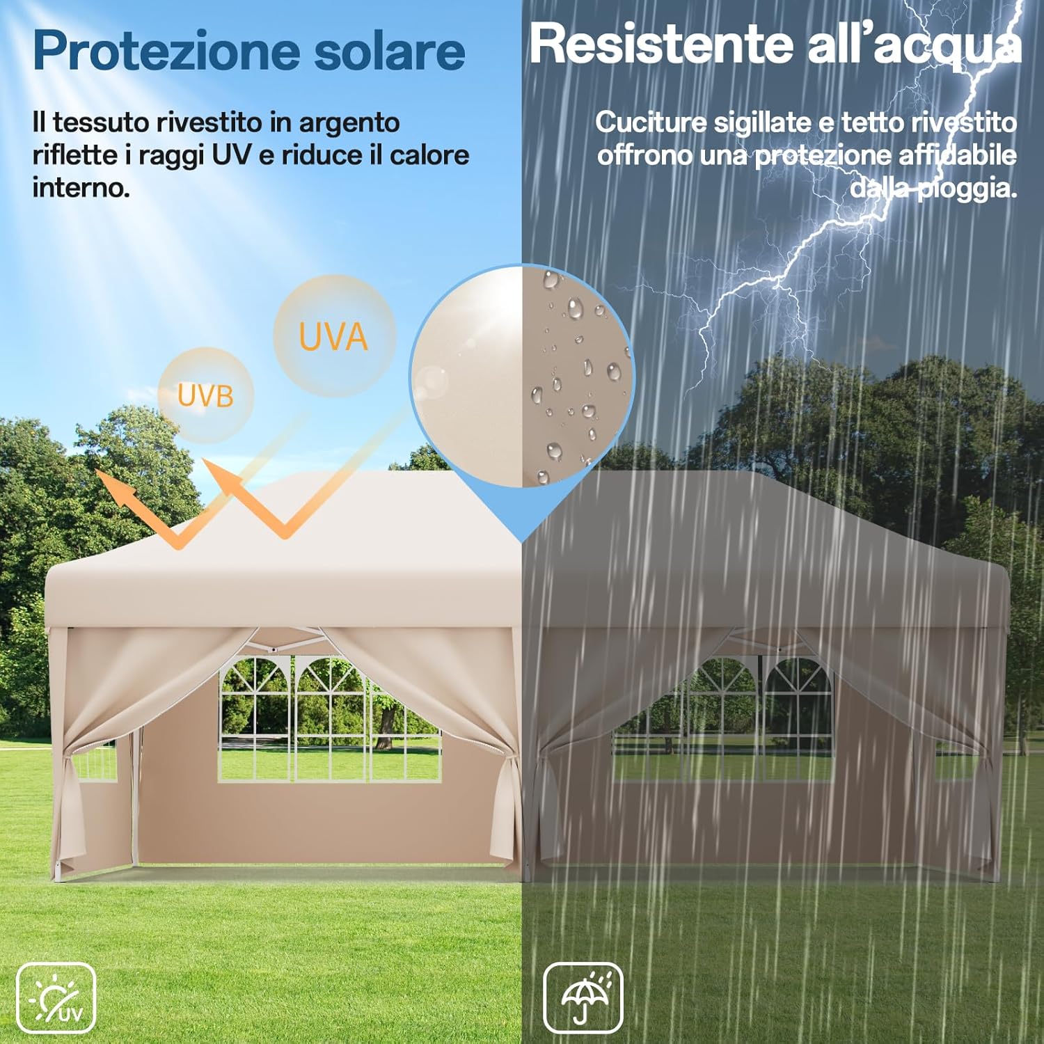 JUMMICO Waterdichte opvouwbare tuinpaviljoen, tuinpaviljoen voor buiten, in hoogte verstelbaar, Barnum UV50+, paviljoen voor kamperen, festivals, strand, tuinen 