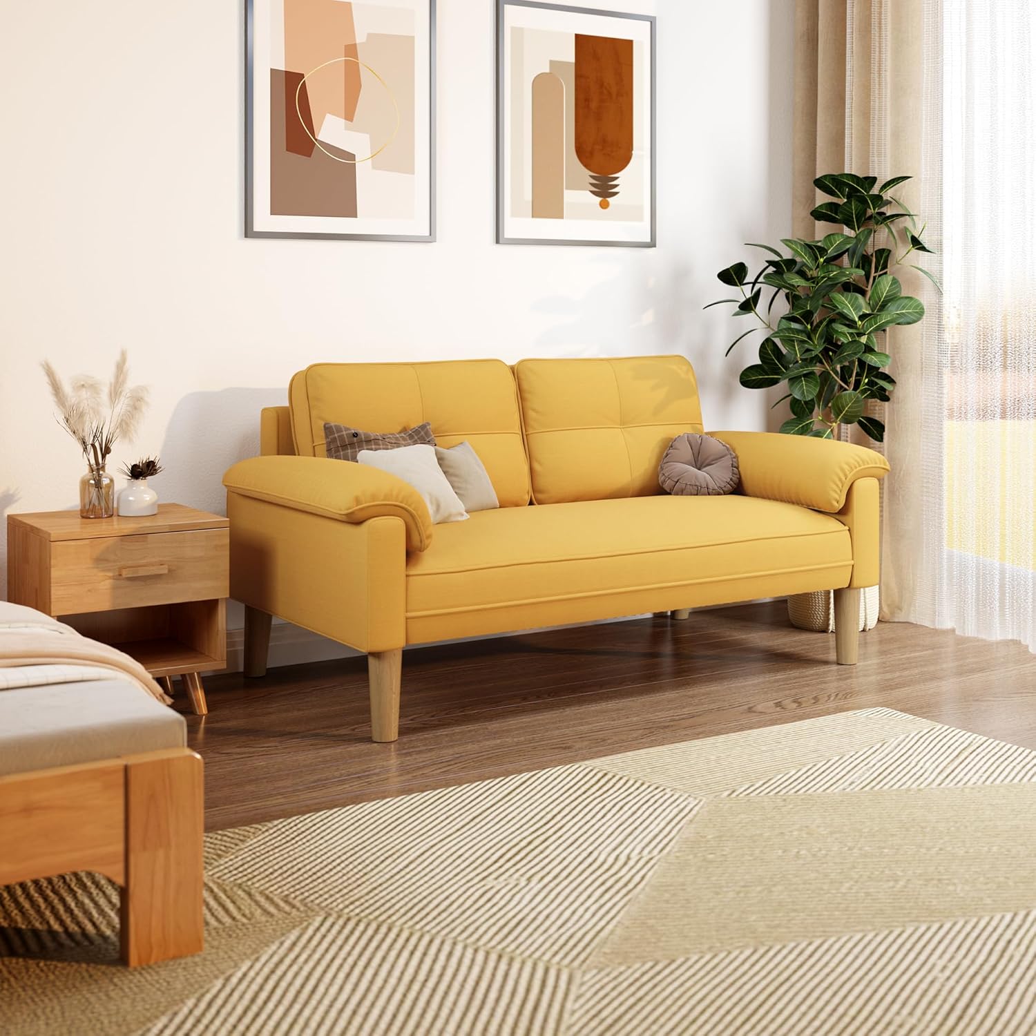 Xbro 2-zitsbank - Kleine 2-zitsbank met armleuningen en zijvak, moderne bank voor woonkamer, appartement, kantoor, eenvoudig te monteren, 144 x 77 x 77 cm, donkergrijs 