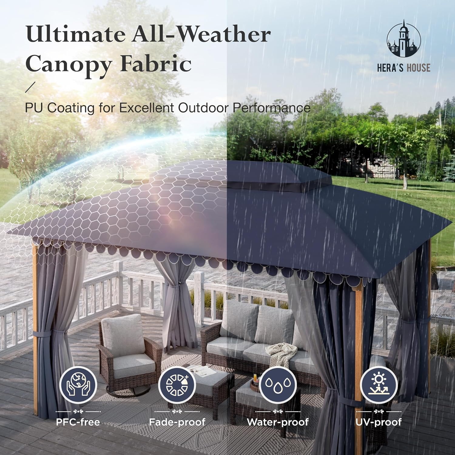 Gazebo 10 x 13, gazebo extérieur abrité, tente à auvent en métal robuste avec double toit et moustiquaire