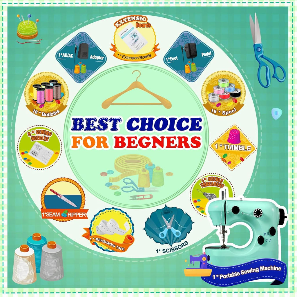 Machine à coudre, mini machine à coudre pour débutants Machine à coudre portable à deux vitesses avec table d'extension Meilleurs cadeaux pour enfants et femmes