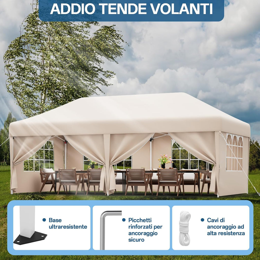 JUMMICO Waterdichte opvouwbare tuinpaviljoen, tuinpaviljoen voor buiten, in hoogte verstelbaar, Barnum UV50+, paviljoen voor kamperen, festivals, strand, tuinen 