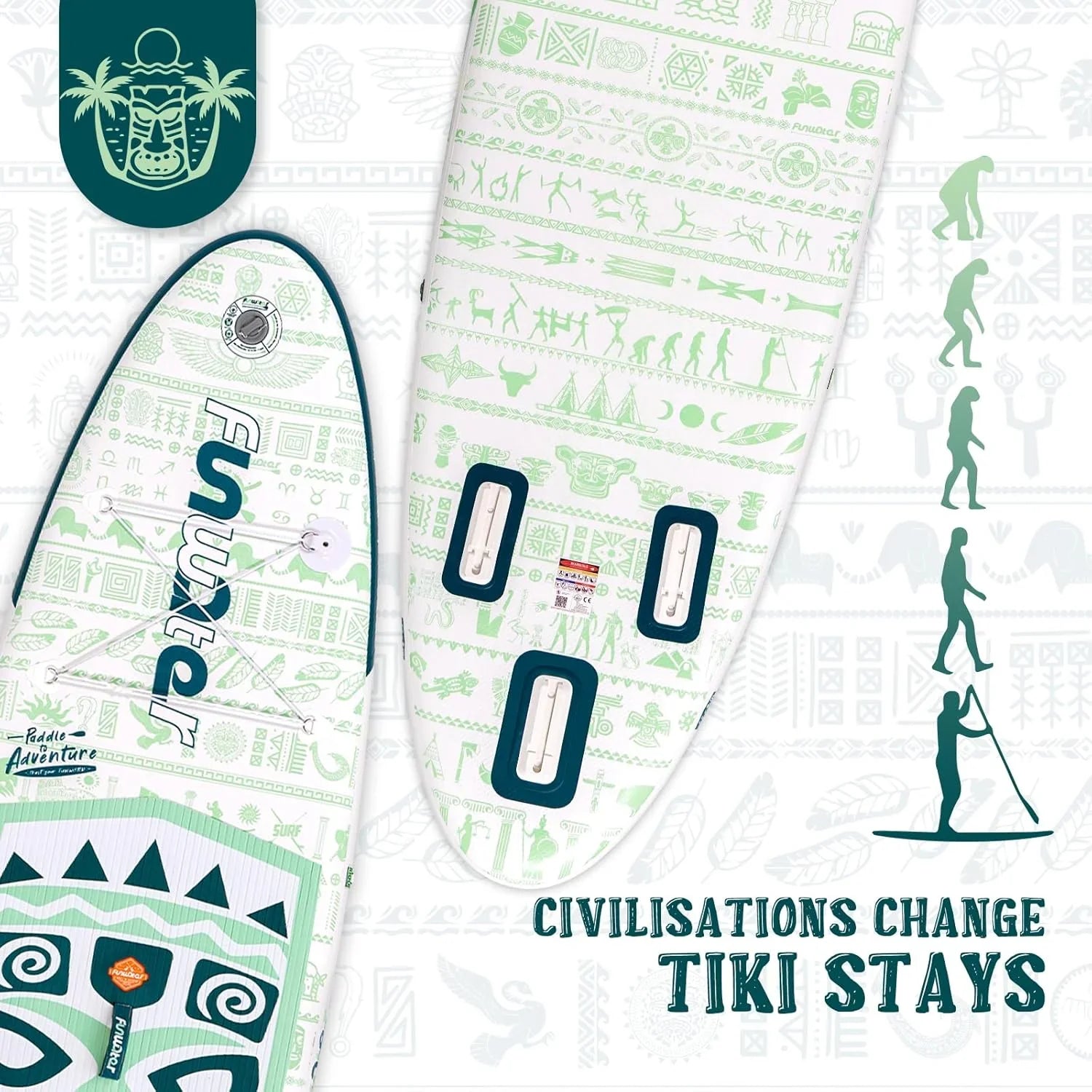 Planche de stand up paddle gonflable FunWater avec accessoires de pagaie SUP haut de gamme, pont EVA antidérapant, pagaie 11'/10'6'