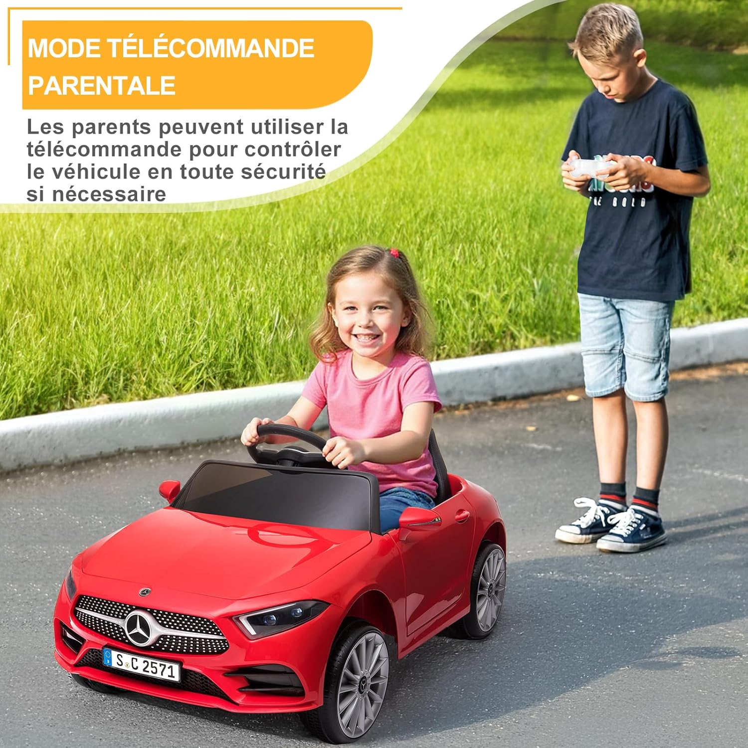 LALAHO Voitures électriques pour Enfants Mercedes Benz AMG avec Télécommande 2.4G, Véhicule électrique Enfant 2 Portes avec MP3 (Blanc)