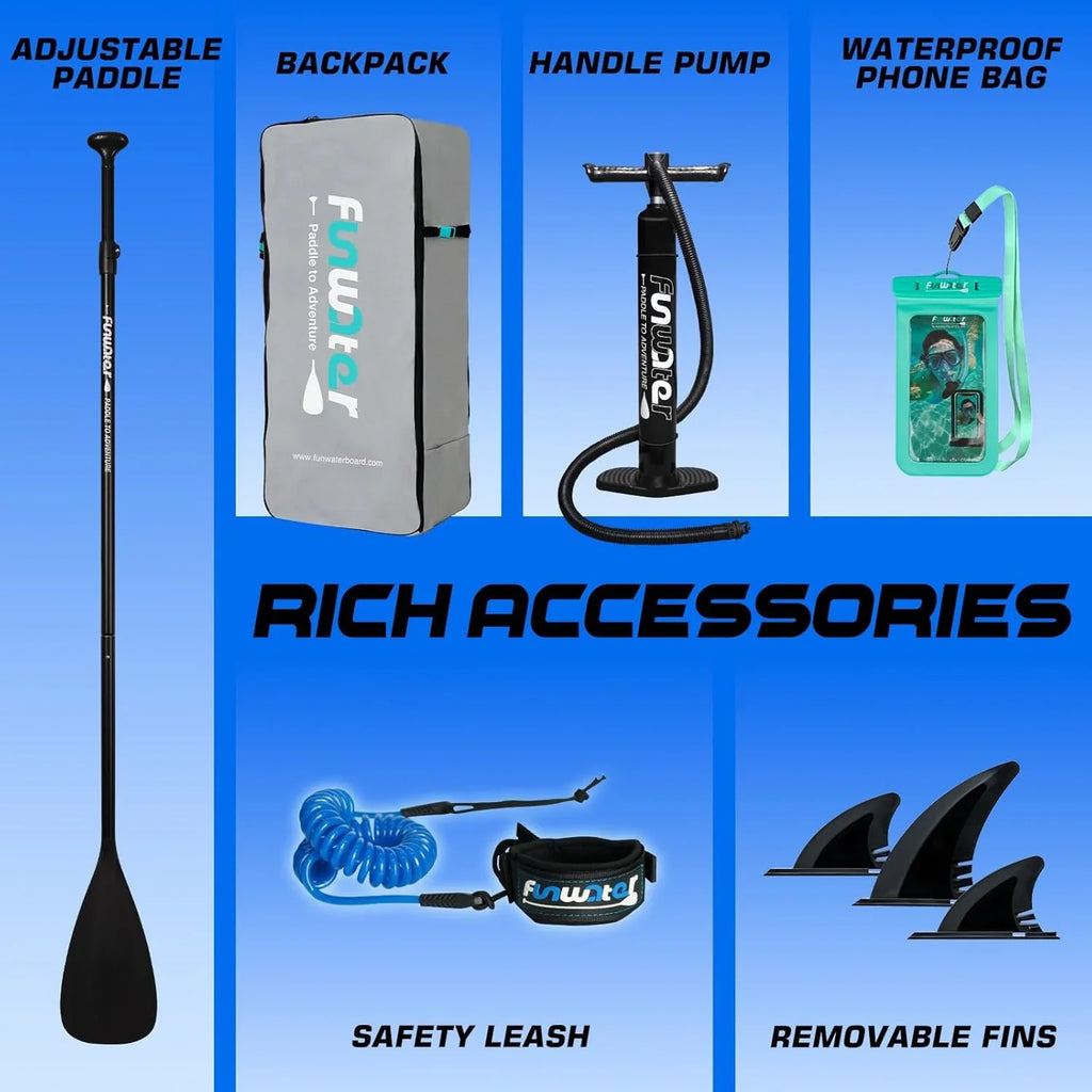 FunWater Stand Up Paddle Board Planche de paddle gonflable ultralégère avec accessoires SUP