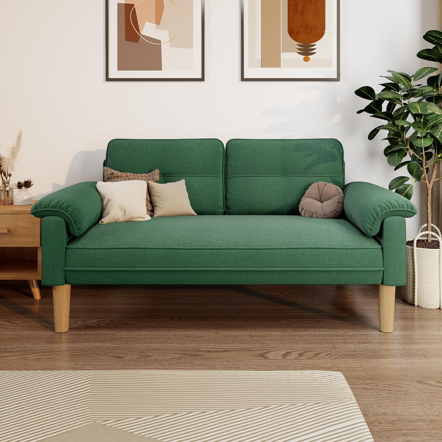 Xbro 2-zitsbank - Kleine 2-zitsbank met armleuningen en zijvak, moderne bank voor woonkamer, appartement, kantoor, eenvoudig te monteren, 144 x 77 x 77 cm, donkergrijs 