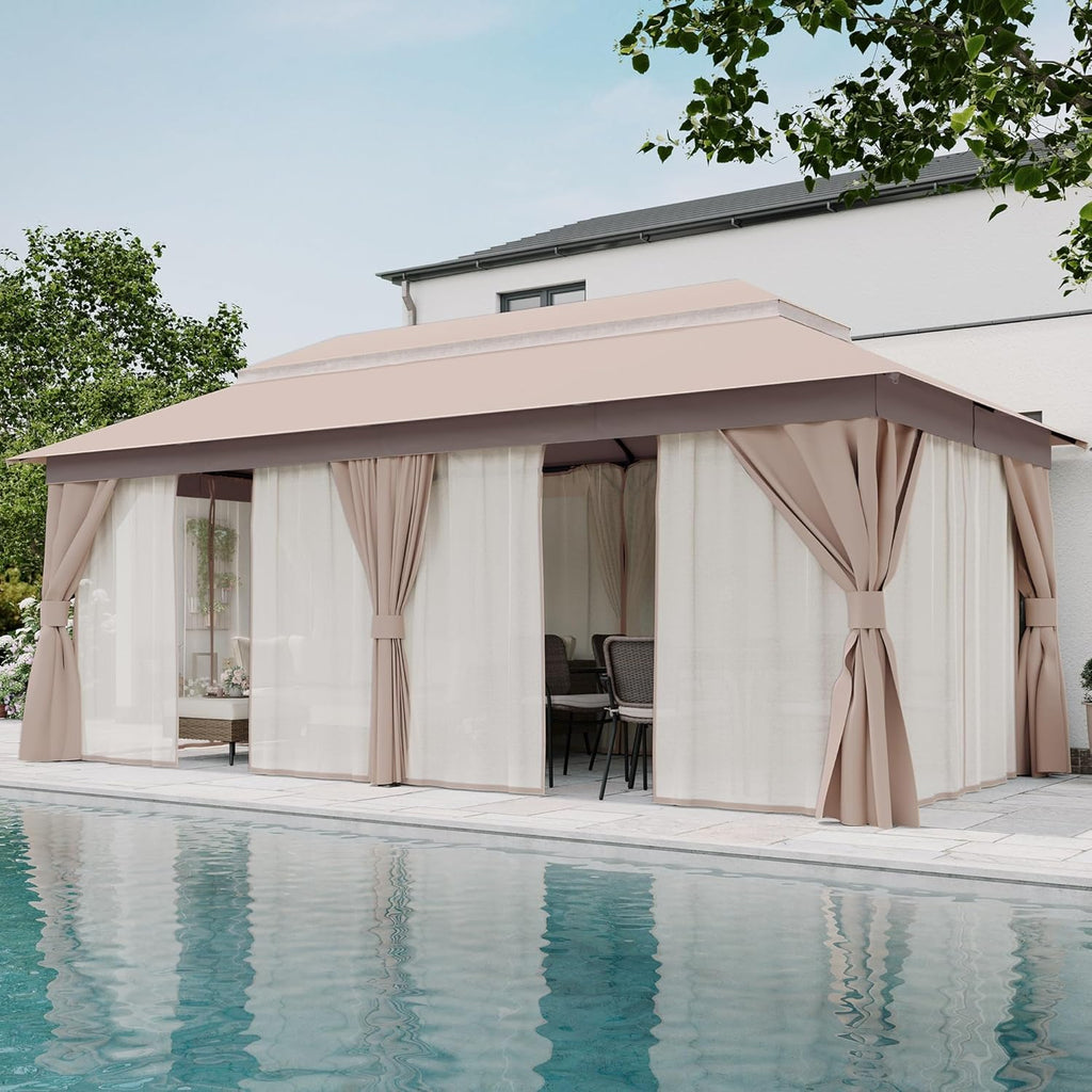 Tente pavillon d'extérieur améliorée à double toit, auvent imperméable UV50+ avec filet et crochets