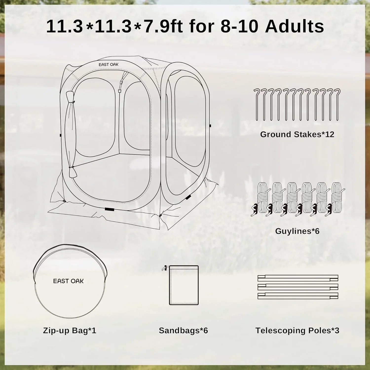 Tente moustiquaire EAST OAK, moustiquaire portable, 3 x 3 m, avec sac de transport